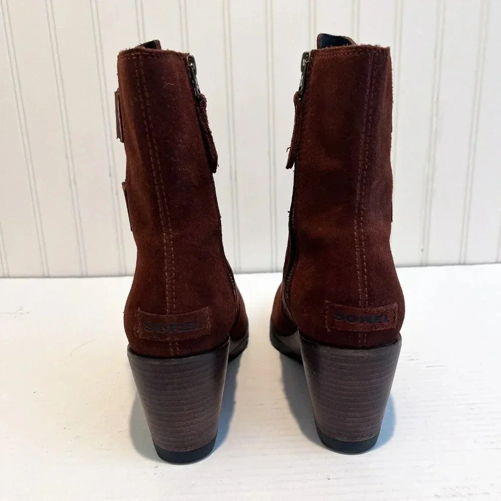 Sorel Brown Suede Buckle Bohemian Winter Round Toe Wedges FLAWED 10.5